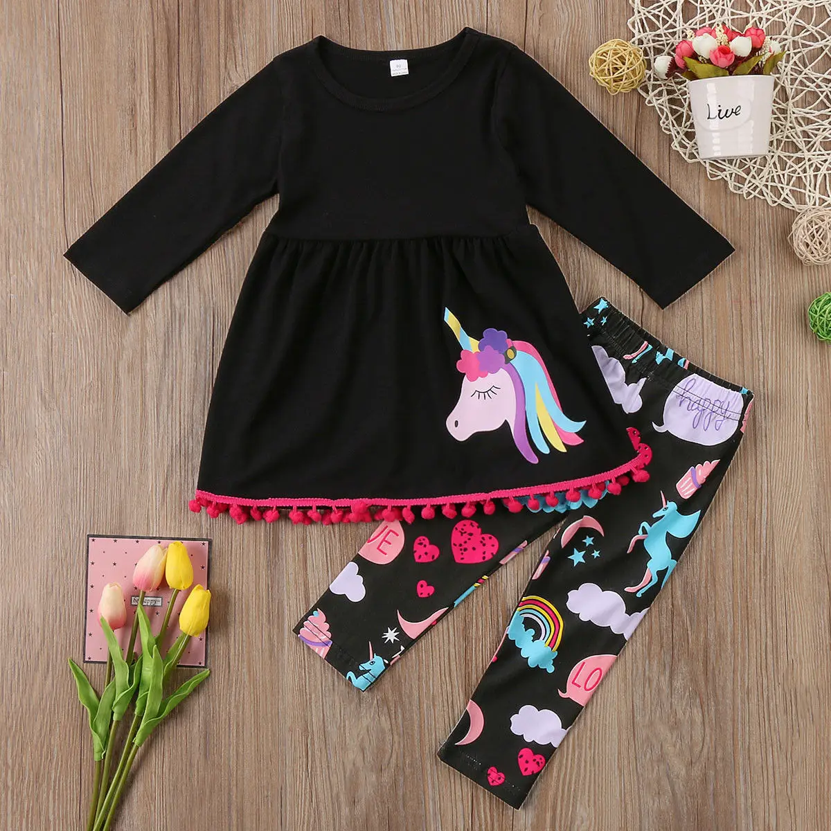 

2 Pieces Baby Girl Clothes Unicorn Horn Kids Little Girls Outfits Little Pony Boutique Rainbow Unicorn Pant Sets