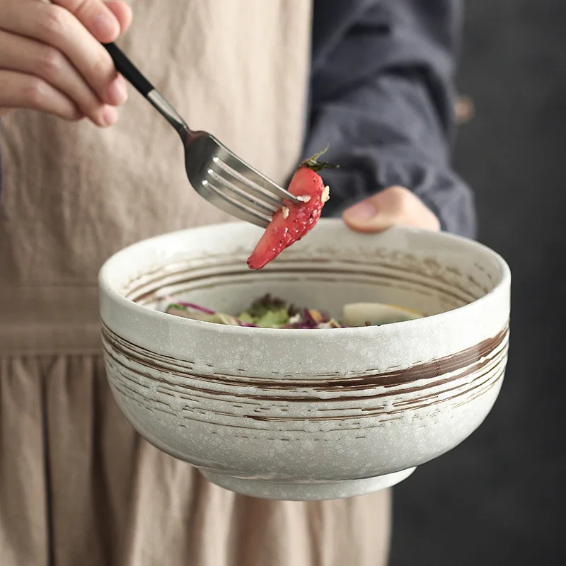 Ceramic Bowl Japanese Style Creative Large Noodle Bowl 1L Restaurant Soup Bowl Kitchen Salad Bowl Instant Noodle Bowl