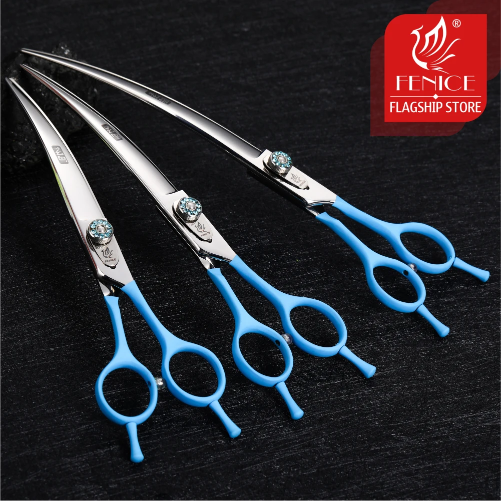 Fenice Professional Black Grooming Scissors, cisalhamento curvo para Teddy, Pomeranian Dogs, Pet Grooming Tools, JP 440C, 7.0 7.5 8.0"