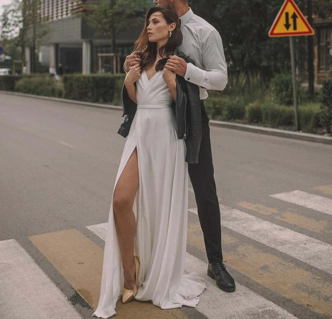 11652 # alças de espaguete com decote em v aberto voltar a linha sem mangas chiffon alta fenda sexy vestido de casamento vestido de noiva vestido de noiva