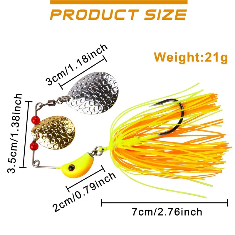 12Pcs Artificial Metal spinner bait Chatterbait 21g metal spoons blades spinnerbait skirts jig Bass fishing lure