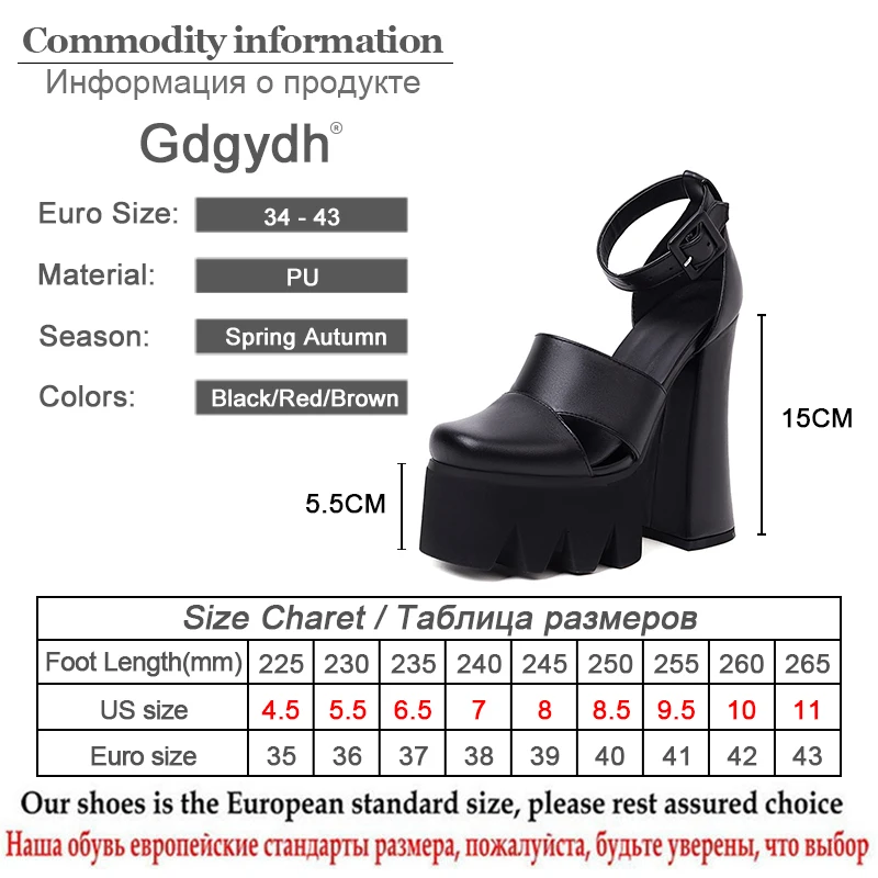 Gdgydh Punk Rock Style Platform Sandals Women Ankle Strap Belt Buckle Hegith Heels 15cm Sexy High Heels Shoes Cut Out Plus Size