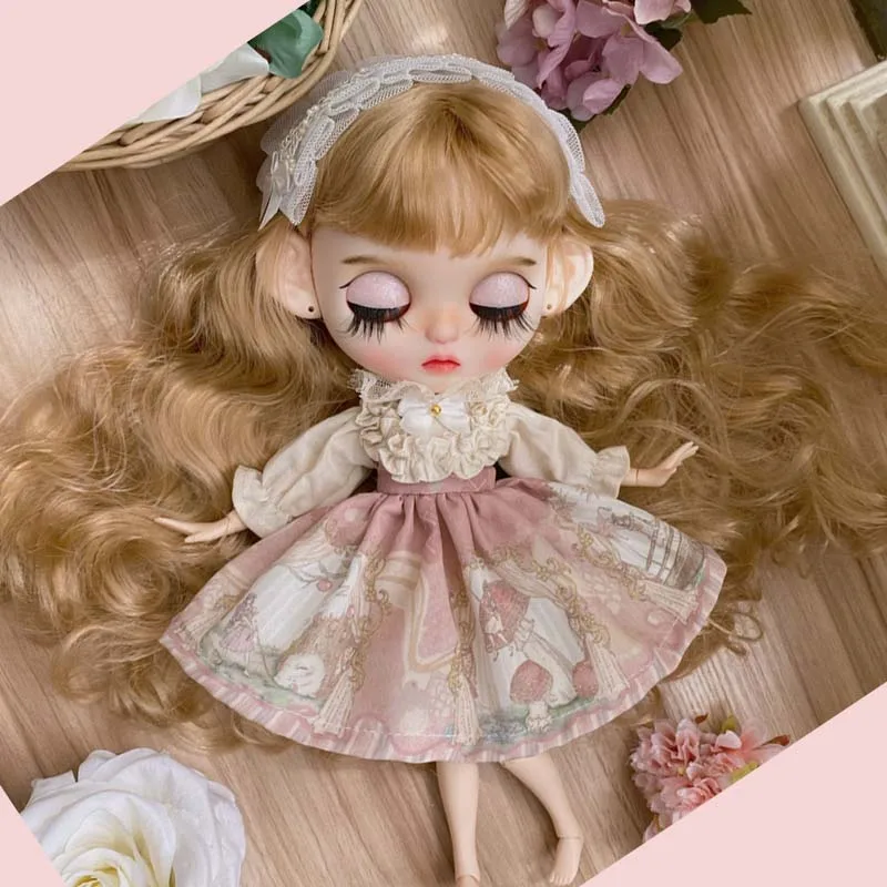 

Одежда для куклы Blyth, платье + резинка для волос для маленького платья Blyth, красивое и красивое розовое платье, аксессуары для кукол, Одежда для куклы OB24