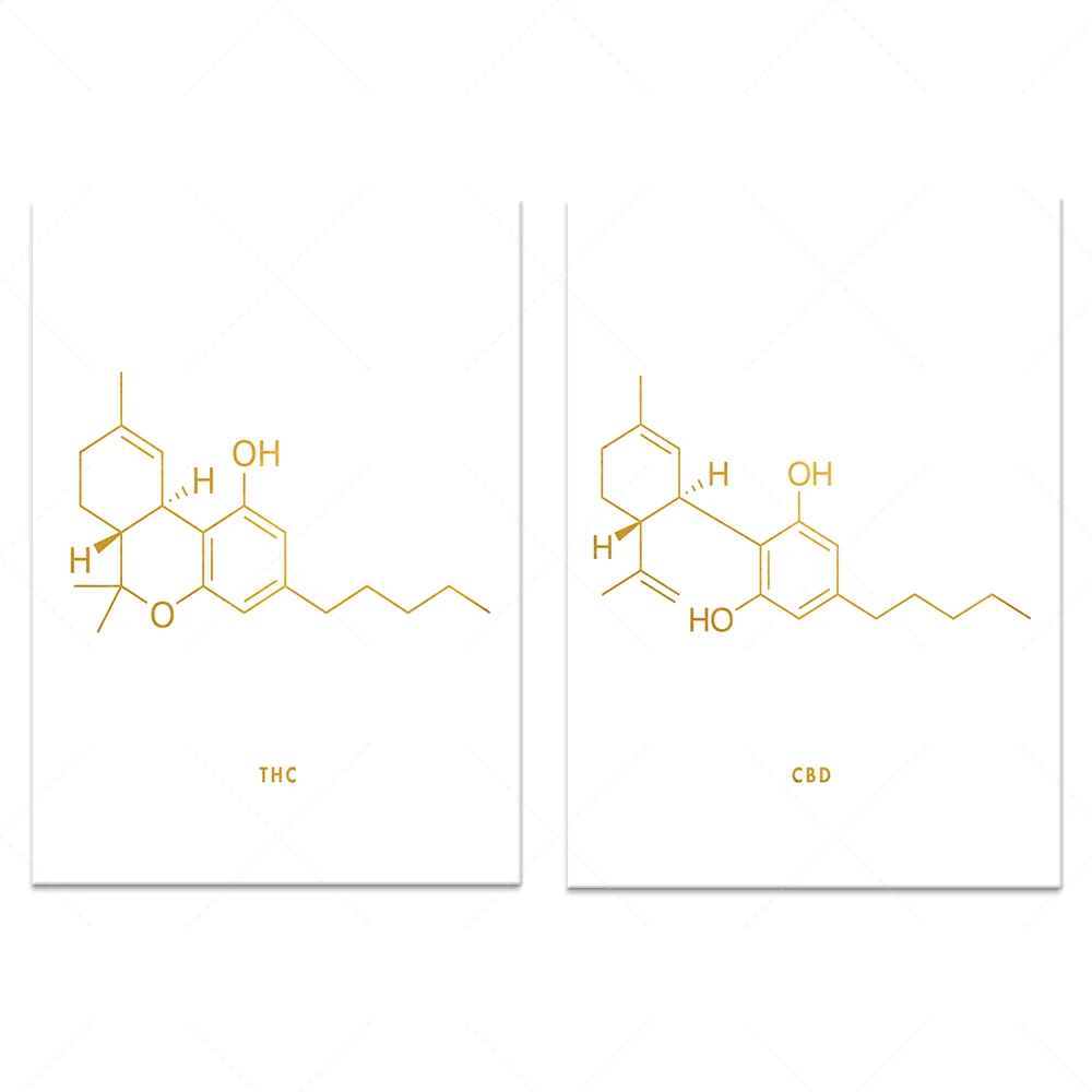 THC CBD Juego de impresión de lámina de arte molecular 2-Tetrahydrocannabinol Molécula-Cannabidiol Molécula-Cannabis Molécula-Molecular Pared Ar