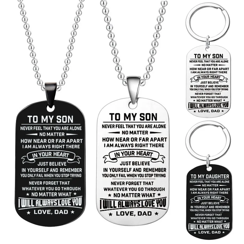 Stainless Steel Chain Necklaces Mens Dog Tags Army Pendant Necklace Personalize Custom Keychain Family Jewelry Christmas Gift