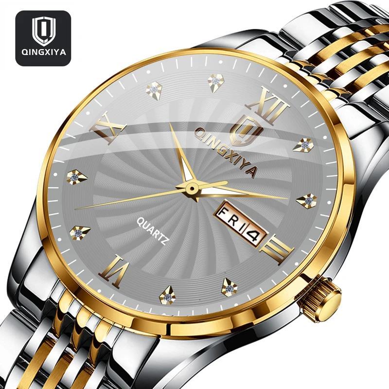 

QINGXIYA Top Brand Watch Men Stainless Steel Business Date Clock Waterproof Luminous Watches Mens Luxury Sport Quartz Watch