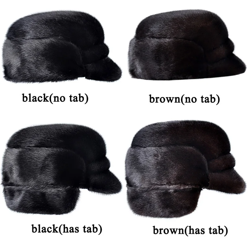 LUXURY Winter Male Genuine Mink Fur Bomber Hats Man Real Marten Caps Black/Brown Tab Elderly Motorcycle Russian Gorra Dad Gift