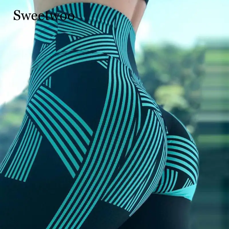 

SWEETWOO High Waist Leggings Ladies Digital Printing Striped Fitness Leggings Casual Sports Breathable Pants Women's Clothing