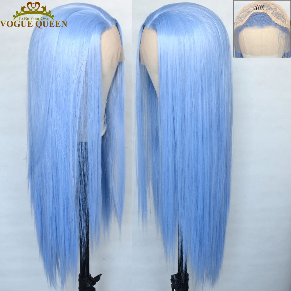 

Vogue Queen Icy Light Blue Synthetic Lace Front Wig Heat Resistant Fiber Long Silky Straight Cosplay Wig For Women