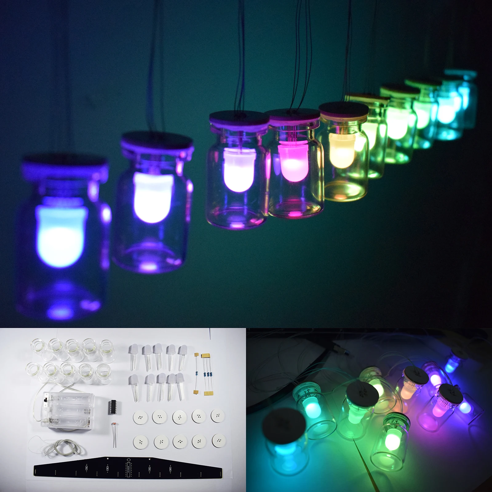 Cor do arco-íris rgb flutuante led aurora vidro simulação vento carrilhão colorido aurora lâmpada kit diy