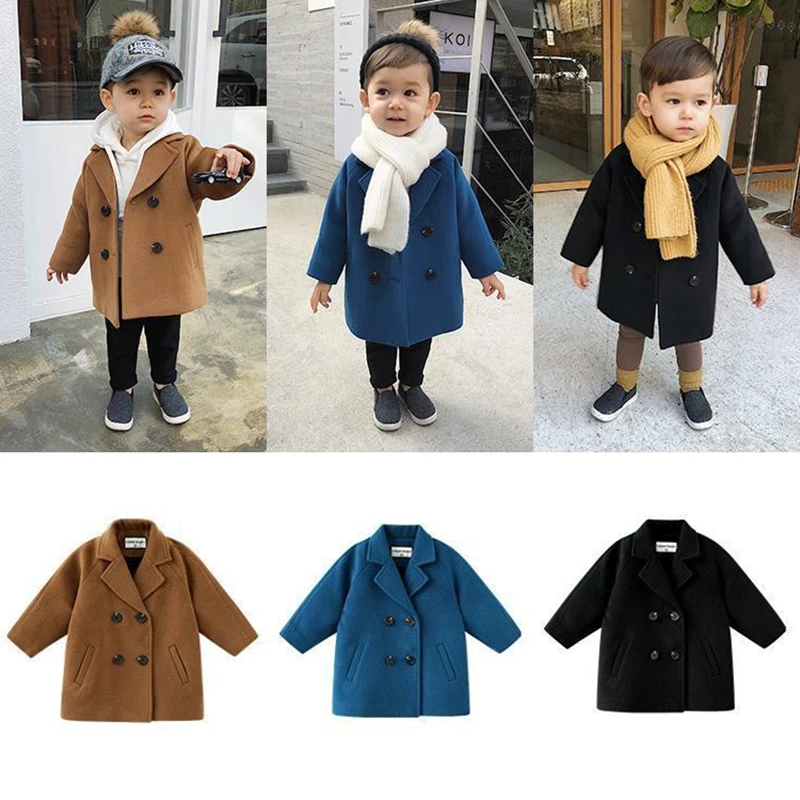 

Kids Winter Grid Jackets Baby Boy Trench Coat Lapel Autumn Kids Outerwear Coats Wool Coat Overcoat