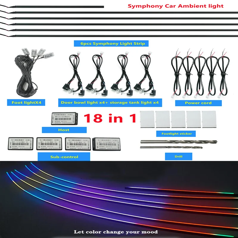 

18 в 1 симфонисветильник автомобильный окружающий свет s RGB Автомобильный интерьер акрилосветильник свет направляющий волоконно-оптический Универсальный Автомобильный Декор атмосферный свет s
