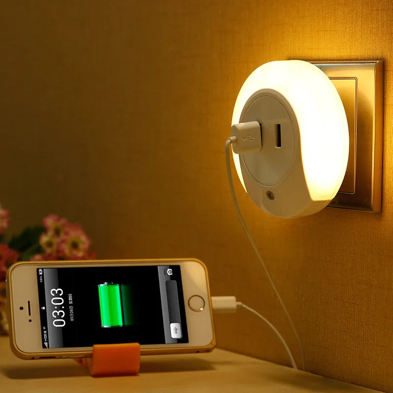 110-220V الجدة الصمام ليلة ضوء مع 2 USB ميناء للهاتف المحمول شاحن ضوء الاستشعار جو مصباح دعم دروبشيبينغ