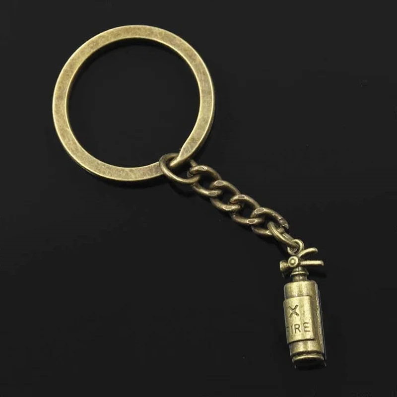 New Fashion Men 30mm Keychain DIY Metal Holder Chain Vintage Fire Extinguisher Fireman 23x6x6mm Silver Color Pendant Gift