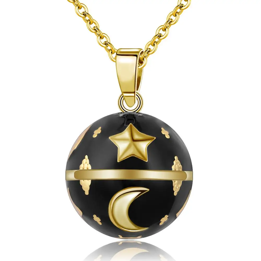 Eudora Harmony Ball Necklace Black Bell Pregnancy ball Pendant Moon star Design Musical Ball Necklace for Women Jewelry N14NB308