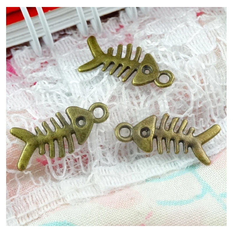 

200pcs 16*8MM Vintage Fishbone Pendants Charm For Jewelry Making Antique Bronze Color Fish Bone Pendants Charm