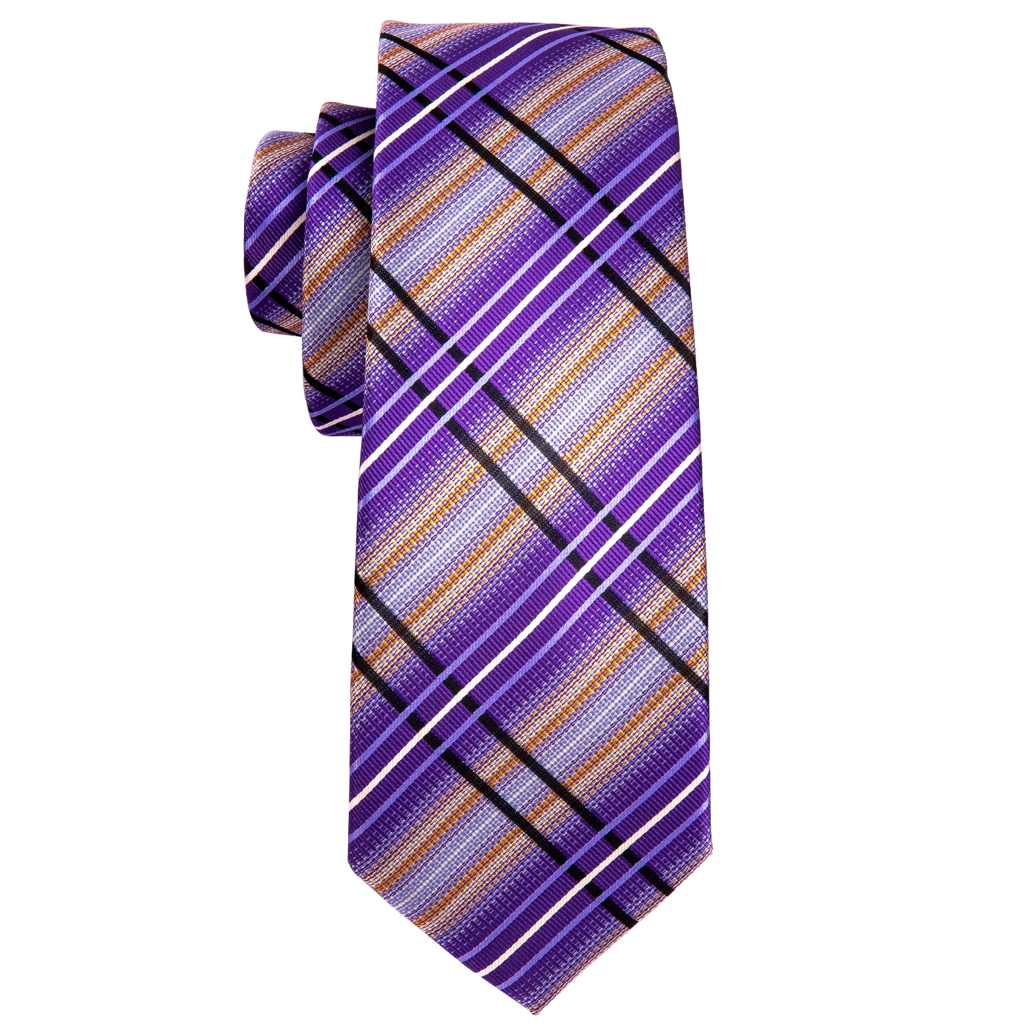 Purple Plaid Men Wedding Tie Silk Necktie For Men Gifts Handkerchief Cufflink Tie Set Barry.Wang Fashion Accessories FA-0457