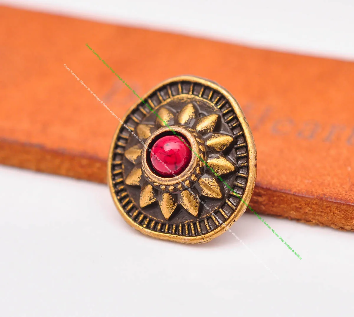 10pcs 19*18mm Vintage Messing Sonnenblume schwarz türkis Conchos Zubehör für DIY Leder Handwerk Gürtel Ledertasche Schlüssel bund Dekor – Detail 5