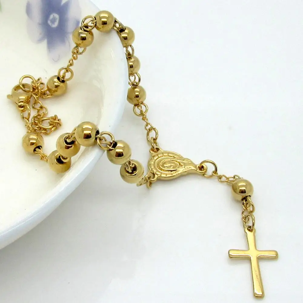 Stainless Steel Rosary Bracelet New Top Quality Women Bead Bracelet With Cross Jesus Pendant Religious Catholic Bracelet