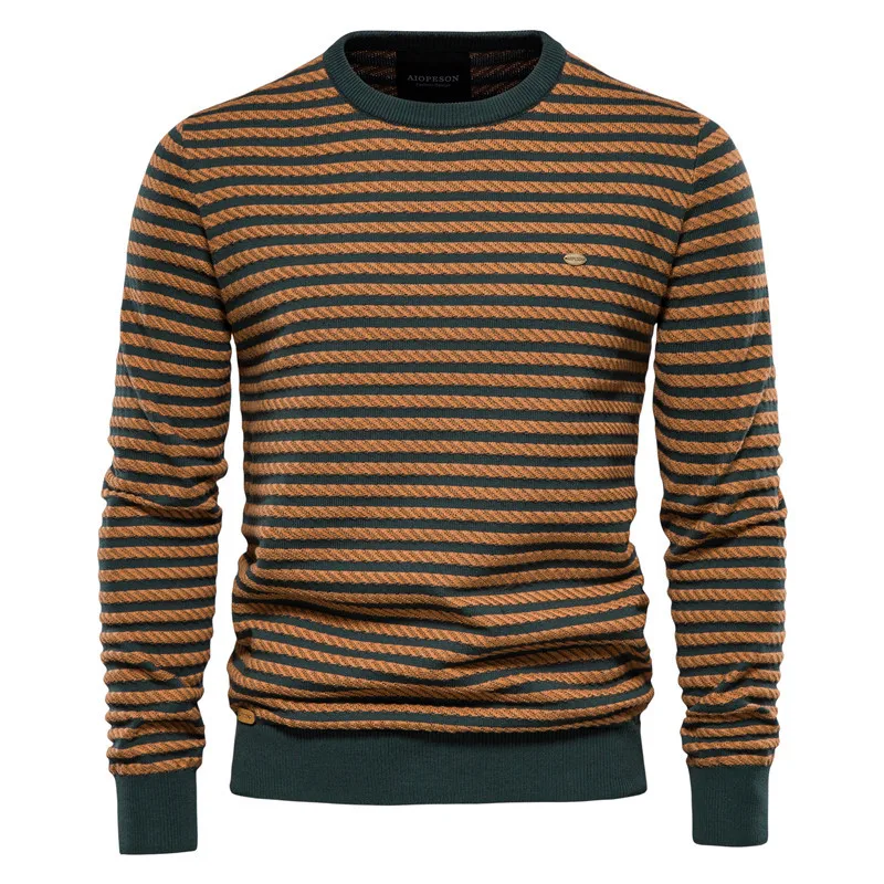 Men's Casual Fashion Knitted Basic Bottoming Shirt Knitted Men's Sweater Striped Trend Simple Round Neck Sweater