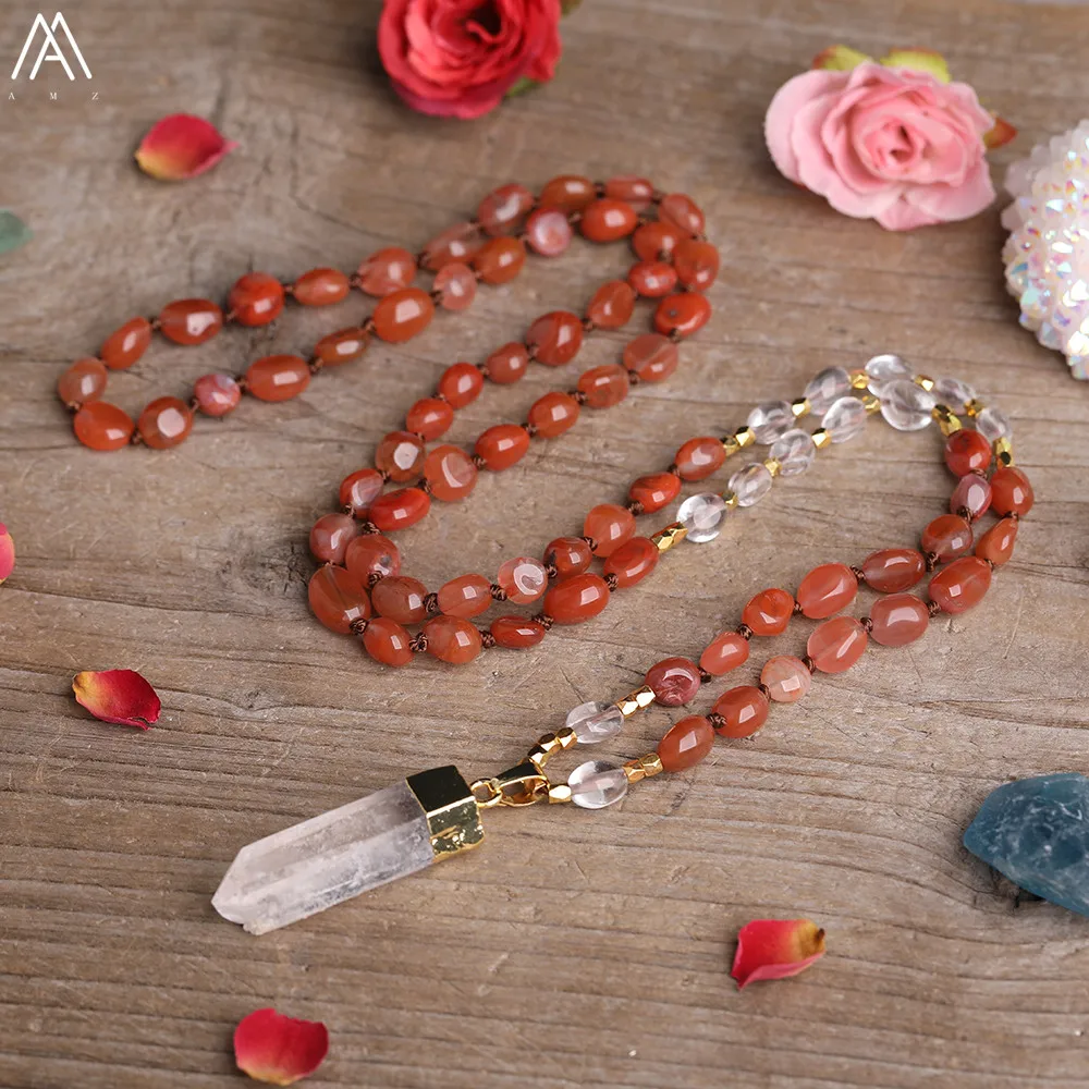 Natürliche Blau Apatit Nugget Chip Perlen Handmade Knot Halskette Frauen Weiß Quarz Punkt Perlen Yoga Halskette Lange 32 Zoll – Detail 12