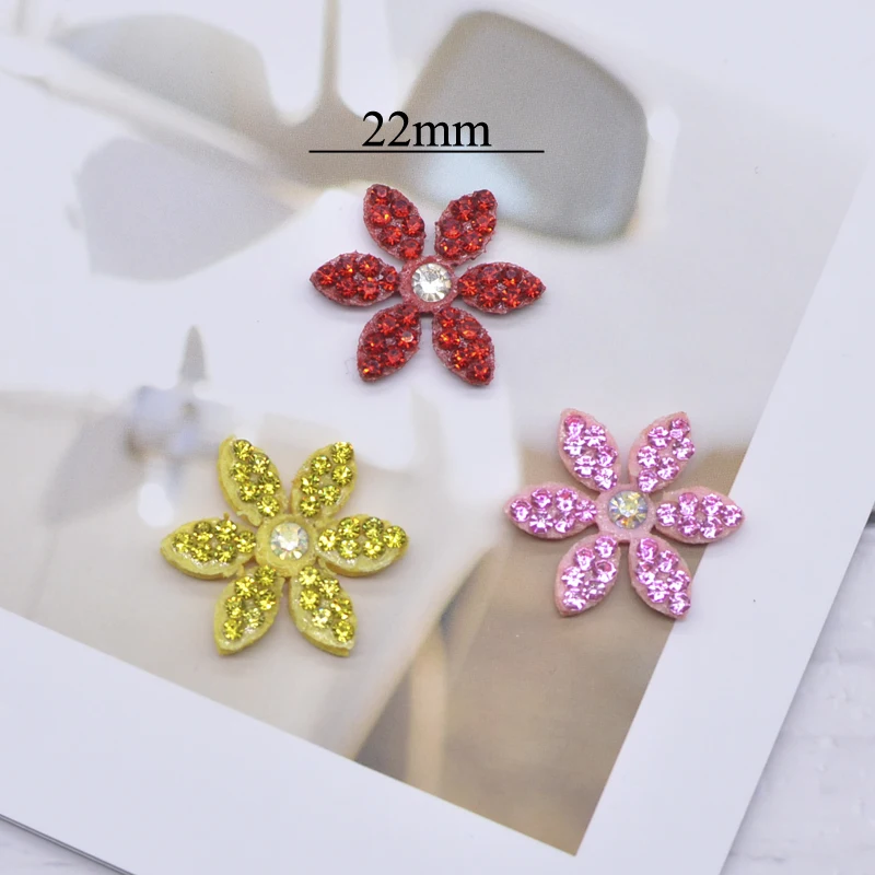 30Pcs/lots Sew-On DIY Patch Cute Flower for Clothing Colorful Appliques Stick on Clothing Hair Clips Pearl Rhinestone Accessory