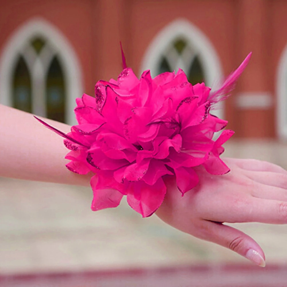 Bridal Wedding Party Flower Headband Elastic Pin Hair Wrist Band Corsage Decor Wristband pin hair wrist corsage brooch dance sho