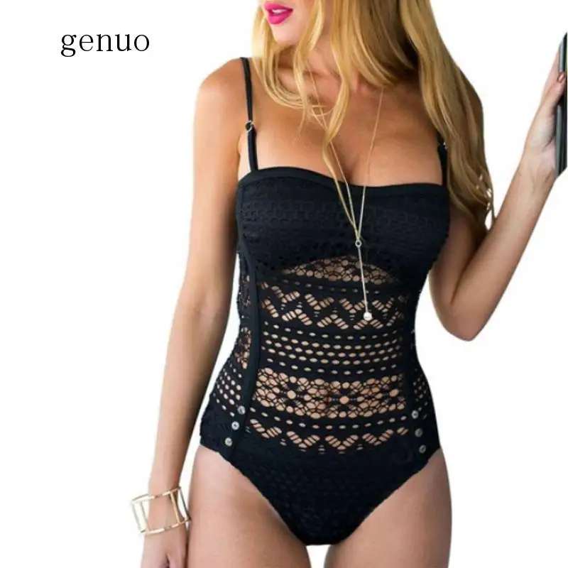 

Women One Piece Swimsuit Sexy Black Hollow Swimwear Solid Bodysuit Female Bathing Suit Ladies Beachwear Monokini