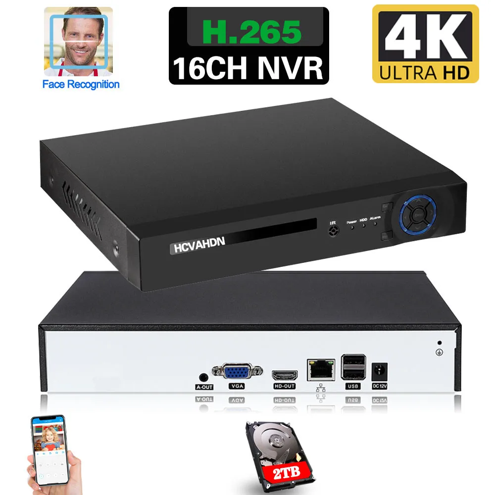 H.265 4K CCTV videoregistratore NVR 8MP 16CH Face Detection IP Network Camera videoregistratore XMEYE 16 canali NVR 8CH