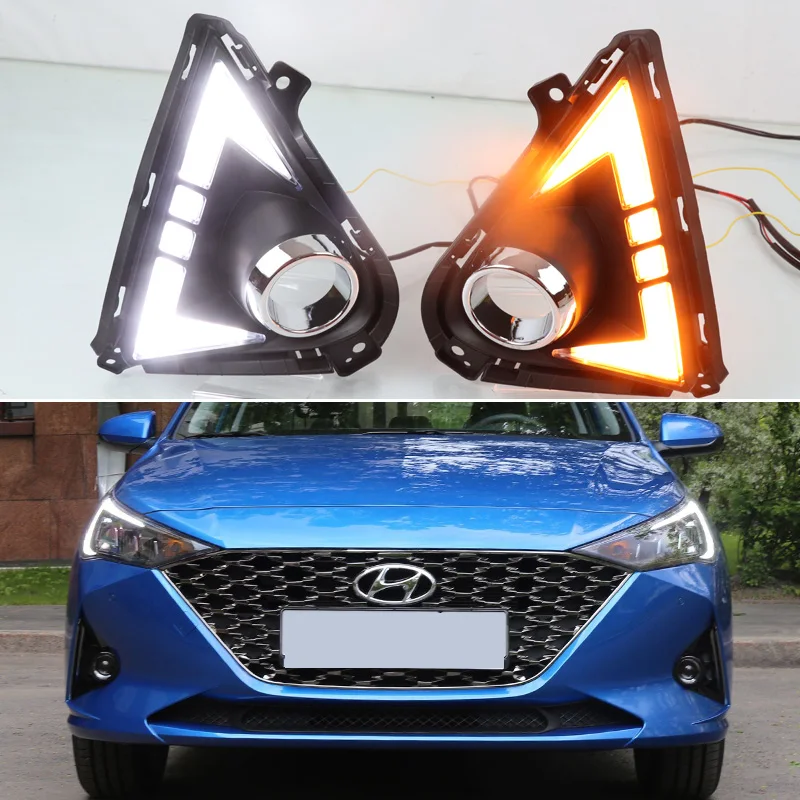 

12V LED Daytime Running Light For Hyundai Solaris 2021 2022 Fog Lamp Decoration Bumper Daylight AutoTurn Signal DRL