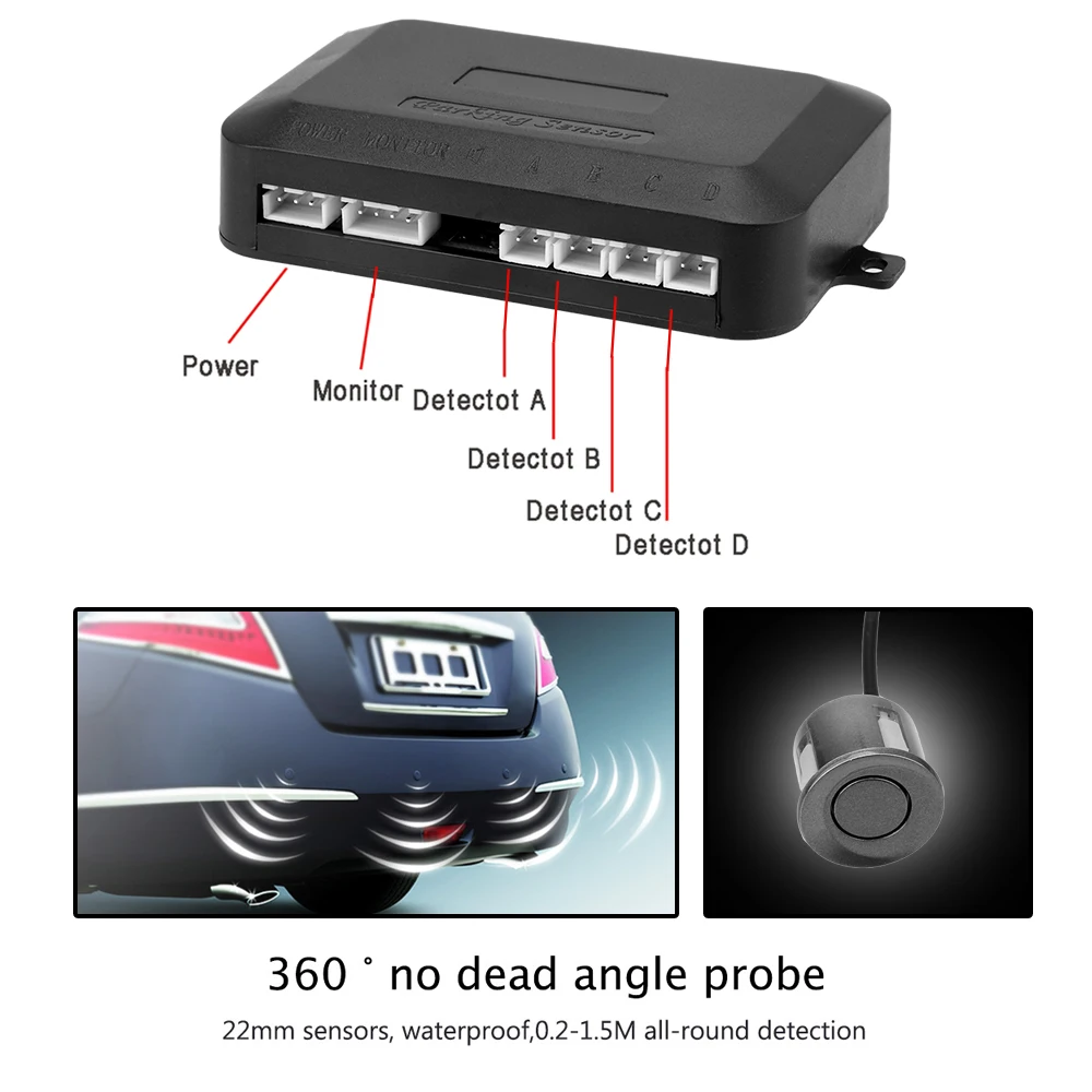 Auto Car Detector Reverse Backup Radar Monitor System With 4 Sensors Universal Car LED Parking Sensor