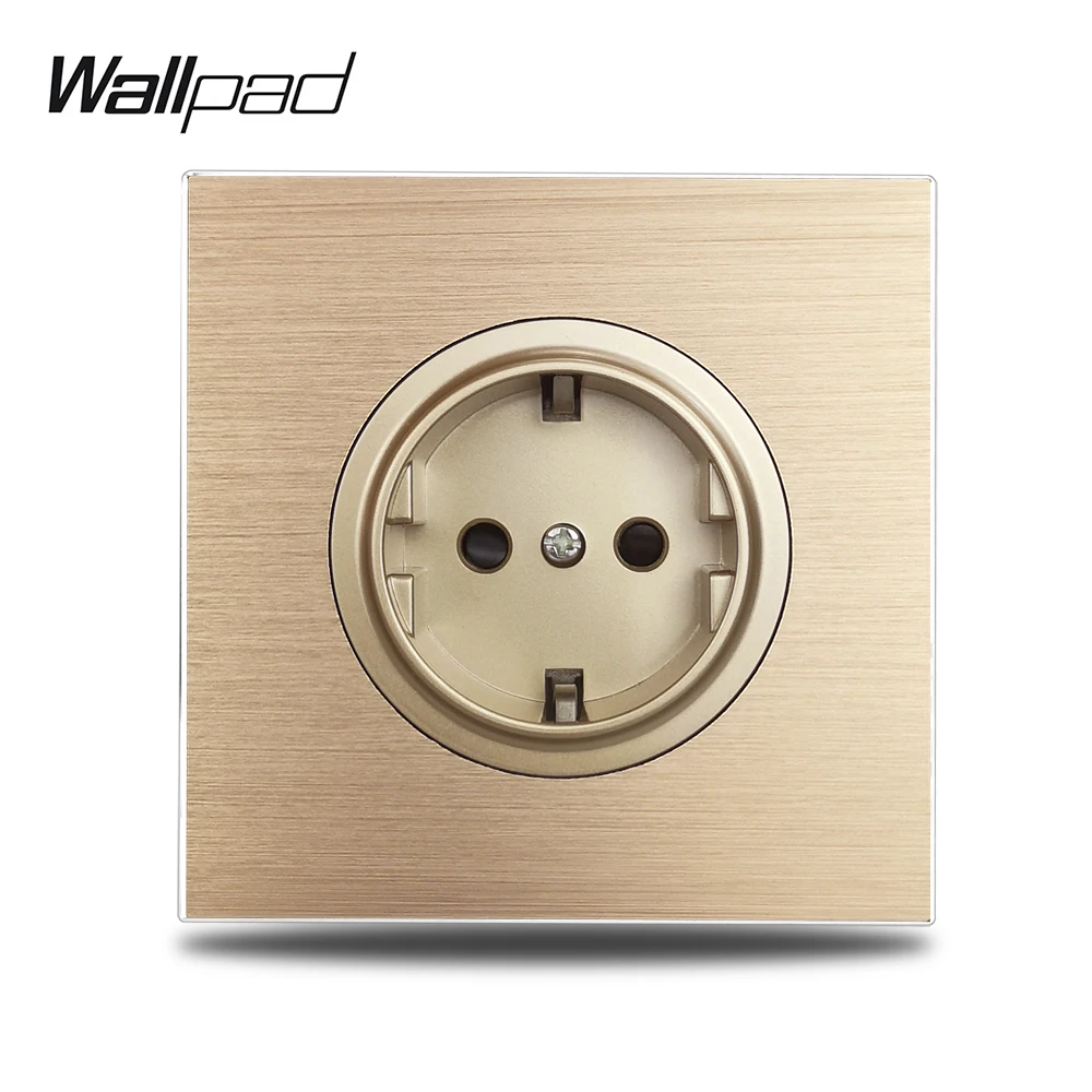 Wallpad L6 Gold EU Standard Wall Electric Socket German Power Outlet Gold  Brushed Aluminum Metal Panel