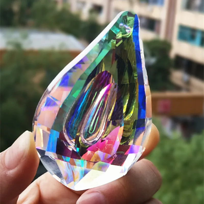 1PC 38/50/76mm Lute Shape AB Color K9 Crystal Suncatcher Pendant (Free Ring) Chandelier Lamp Lighting Part Party Home Decoration