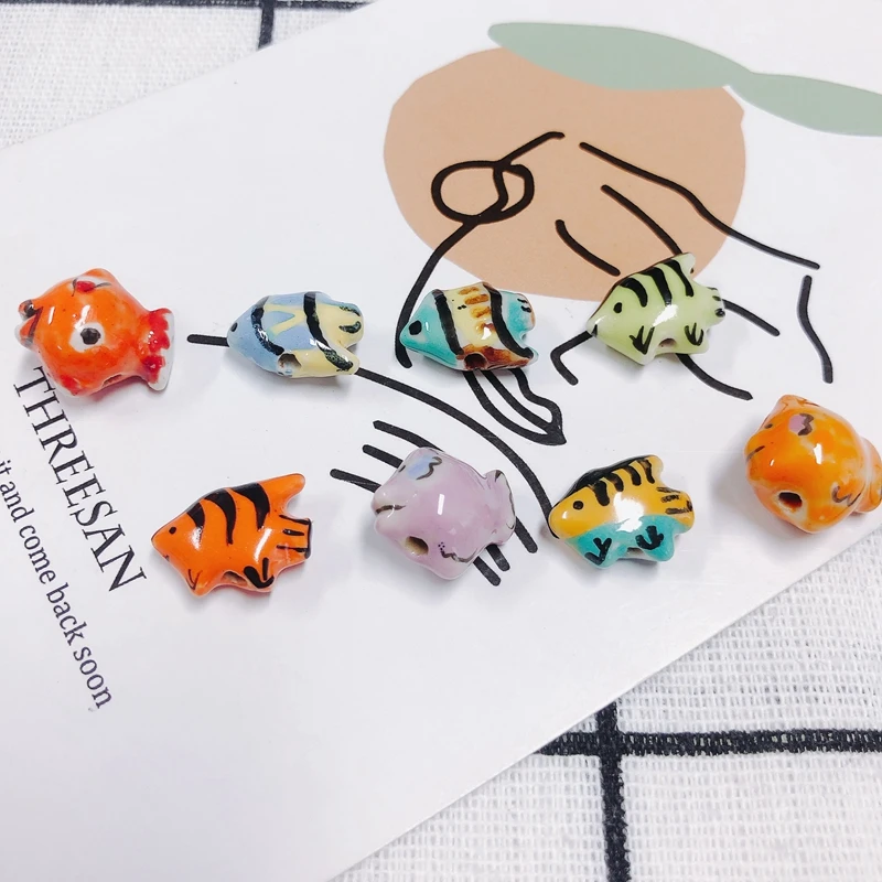 Cute and Colorful Fish Ceramic Beads with Holes Hand Drawn Pendant Earrings Material Accessories