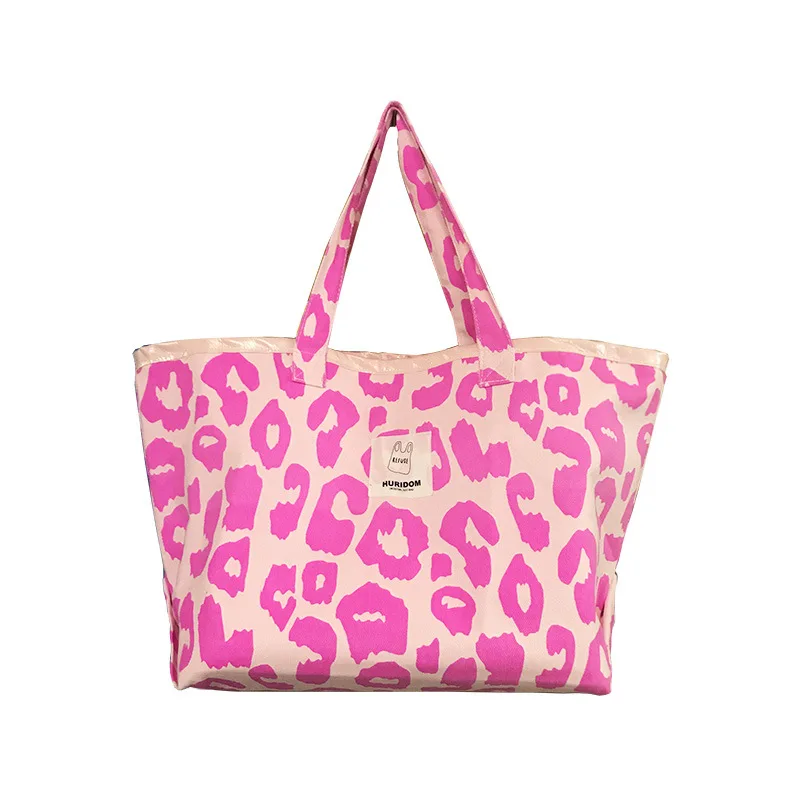 Borsa da donna borsa a tracolla a tracolla nuova borsa di tela di grande capacità rosa leopardo moda europea e americana