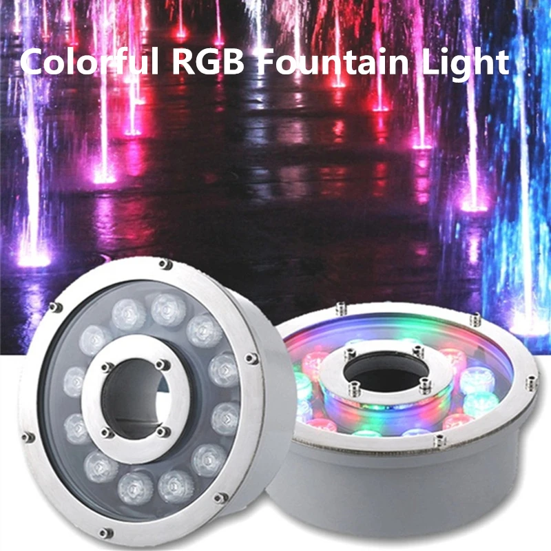 Luz de fuente lámpara de resorte luces de piscina luces de estanque de peces impermeables de acero inoxidable coloridas lámparas subacuáticas foco 12v 12w