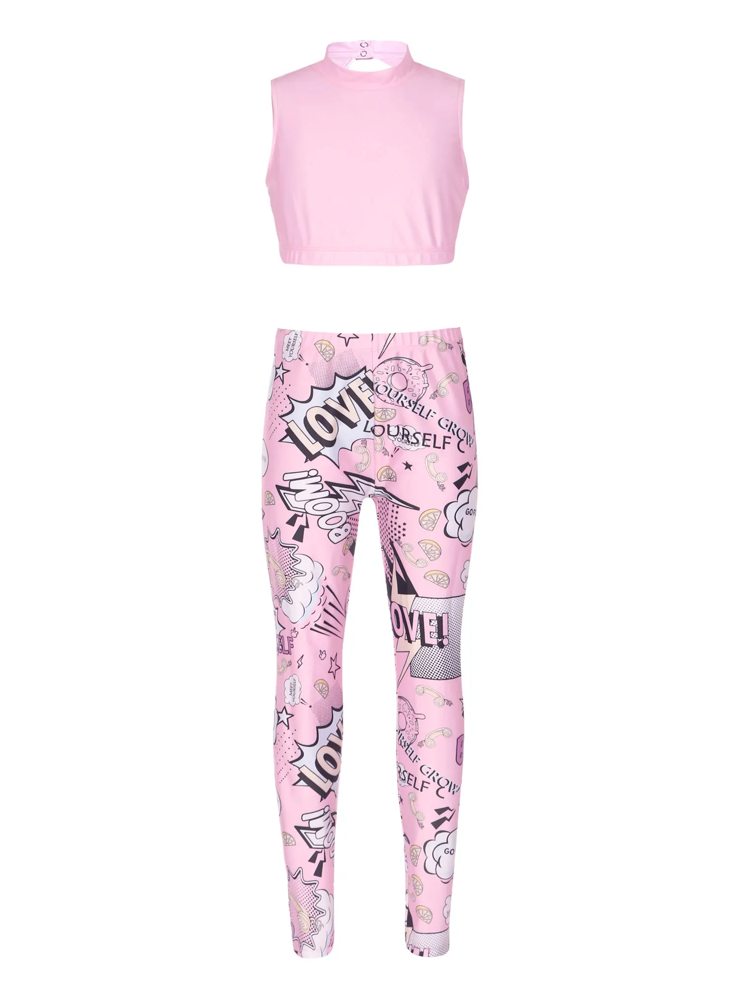 

2 предмета, детское платье для девочек для занятий йогой спортивный костюм Одежда для спортивной гимнастики без рукавов вырез на спине Топ Штаны с высокой посадкой Брюки для бега