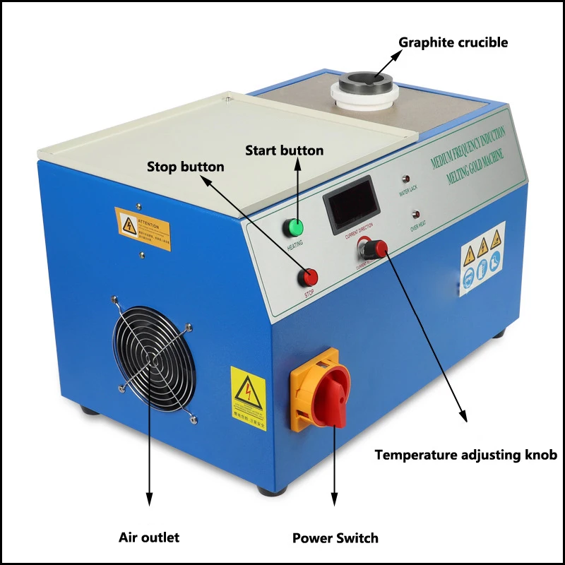 Forno de fusão de ouro de frequência média 2kg, máquina de fundição de ouro, cadinho de grafite resistente a altas temperaturas, dourado,