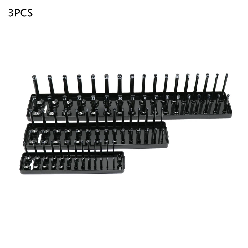 3/6PCS Set 1/4\'\' 3/8\'\' 1/2\'\' Socket Organizer Sleeve Holder Garage Storage Tool Metric SAE Plastic Home Tool Rack Tray Organizer