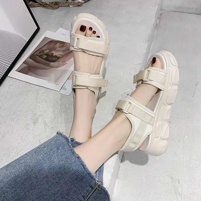 Women's Summer Sandals New Thick Soled Fashion Shoes 2021 New Fashion Sandals 3.5cm Heel Hook Ring Non Slip Black