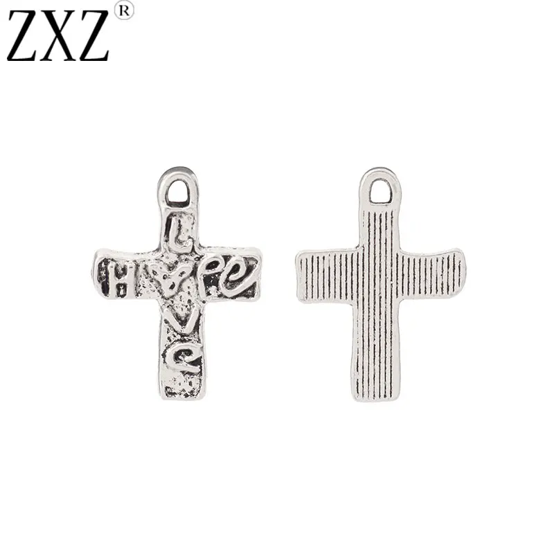 ZXZ 20pcs Tibetan Silver Love Cross Crucifix Charms Pendants Beads for DIY Jewelry Making Findings 21x15mm