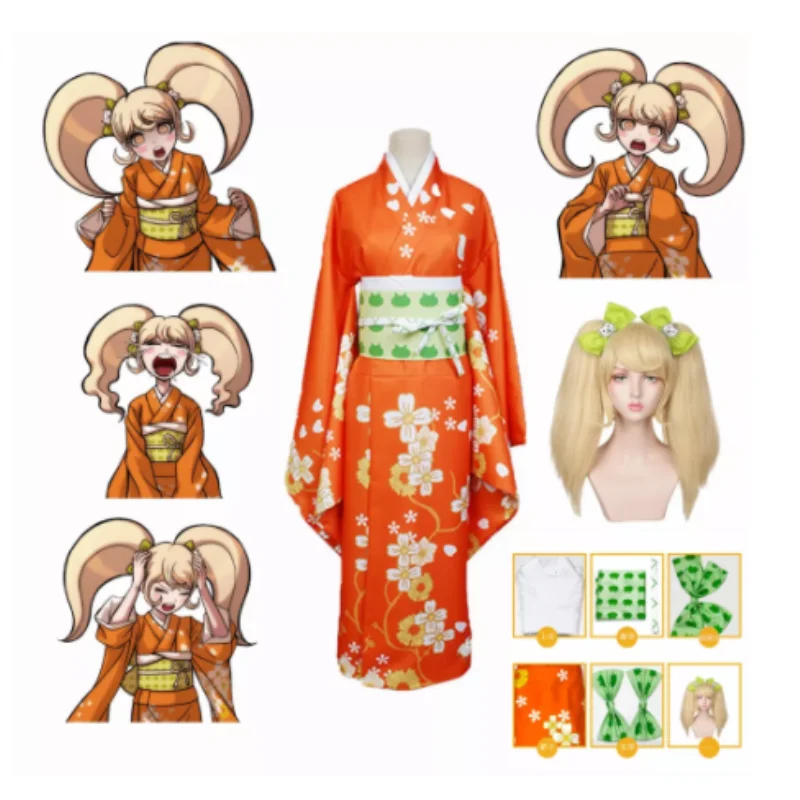 

Anime Saionji Hiyoko Costume for Women Danganronpa 2 Cosplay Halloween Costume Hiyoko Saionji Kimono Japanese Wigs
