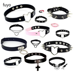 Leather Woman Heart Punk Choker Collar Necklace Gothic Accessories Neck Belt Adjustable Spiked Rivets Party Sexy Jewelry chains