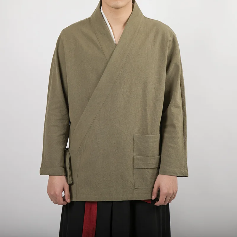 Chinese Style Loosekimono Cardigan Hanfu Retro Linen Male Yukata Kimono Japanese Samurai Clothing Plus Size Solid Haori Robe 4XL