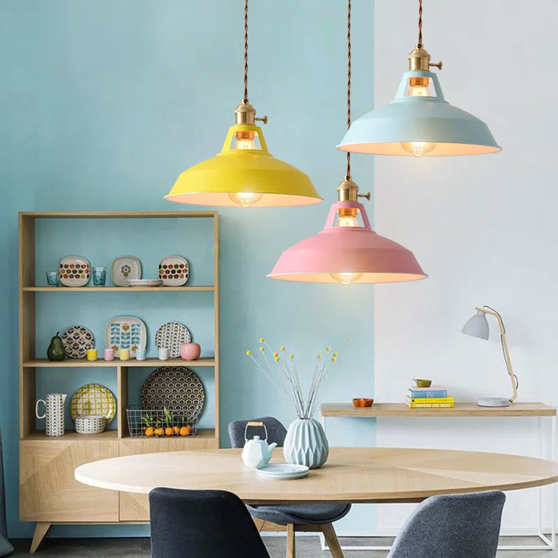 Pendant Light Retro Industrial Colorful Restaurant Kitchen Home Ceiling Lamp Vintage Hanging Light Lampshade Decorative Lamps