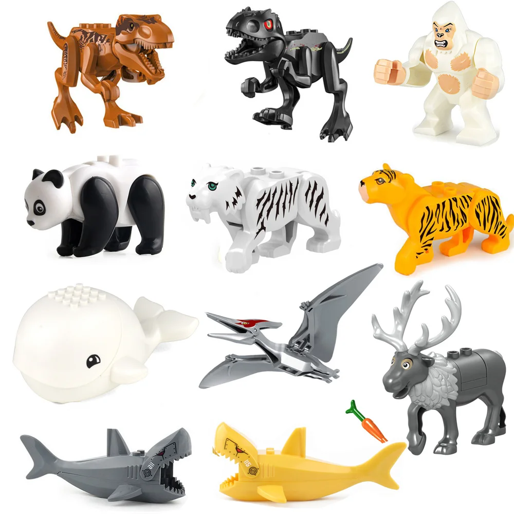 MOC City Animal Building Blocks Goat Shark Tiger Leopard Elephant Panda Farm Figures Accessories DIY Children Brick Kid Toy Gift