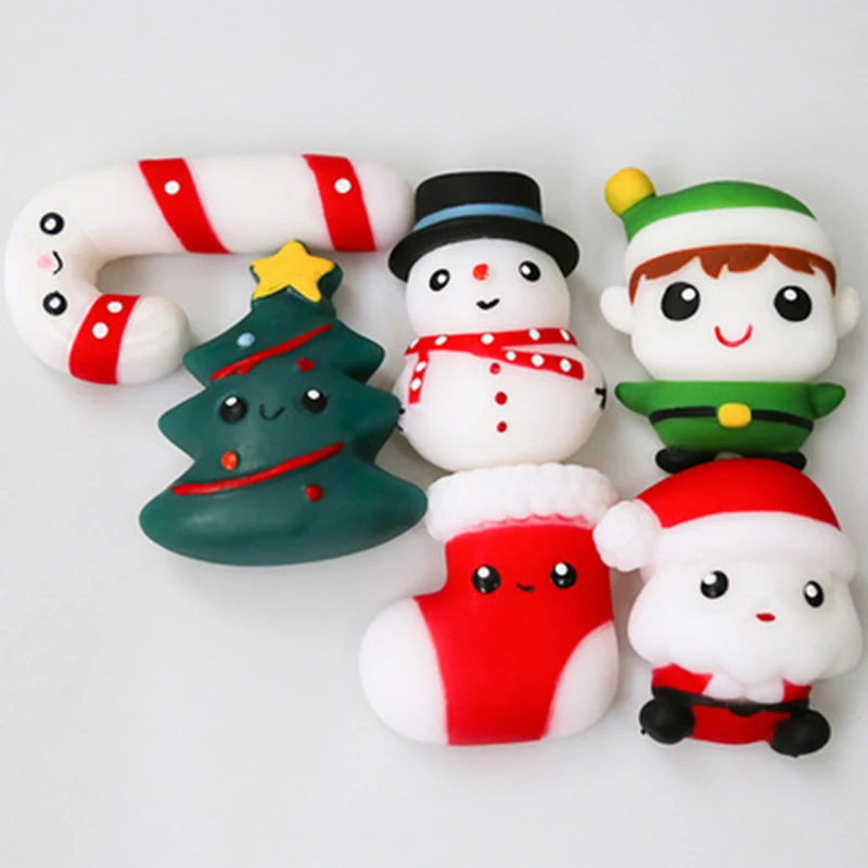 6 Designs Funny Christmas Snowman Squeeze Fidget Toy Soft Squishy Stress Relief Cute Novelty Vent Toys Child Adults Gifts