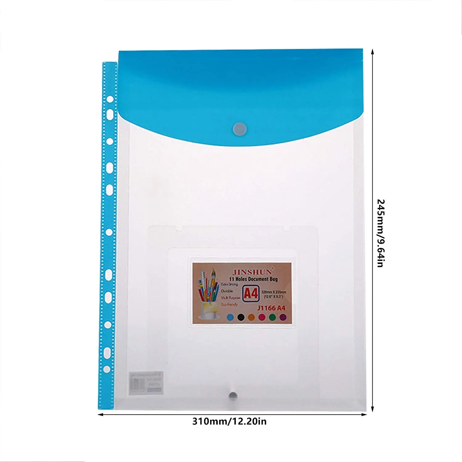 A4 Size Clear Plastic Waterproof Perforated Pockets with Button Closure for 11 Holes Files Binder Envelopes Folders Organizer