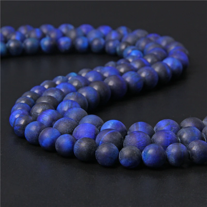 Natural Stone Blue Lapis Lazuli Tiger Eye Beads Matte Round Loose Spacer Beads for Jewelry Making DIY Bracelet 4/6/8/10/12mm