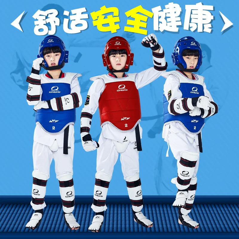 

5-in-1 One Set WTF Approved Taekwondo Protectors Suite Helmet Chest Shin Arm Guards Child Karate Headgear MMA Kick Body Hugo